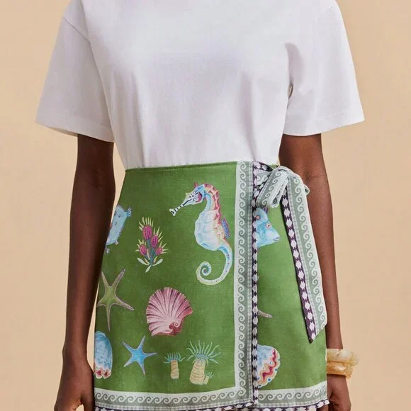 Green Boho Women's Marine Life Print Casual Skirt - Picture 5 of 6